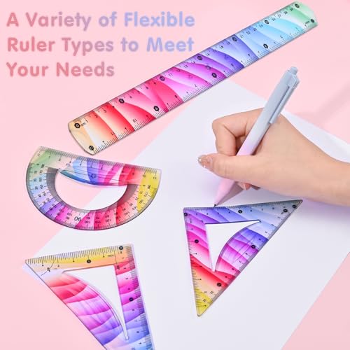 4 Pcs Flexible Rulers Set, Geometry Kit, Bendable Rulers (12 Inch)