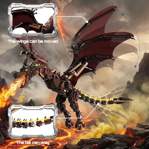 HJPLPXH Mechanical Fire Dragon Building Set with LED Light & Display Stand - style: Flame Dragon