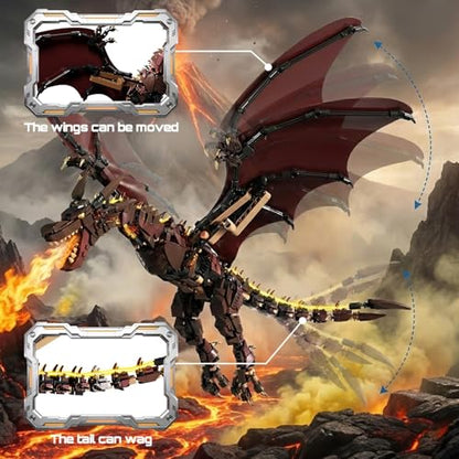 HJPLPXH Mechanical Fire Dragon Building Set with LED Light & Display Stand - style: Flame Dragon