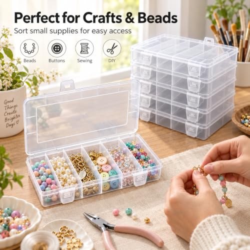 10 Pcs Small Tackle Box, Clear Tackle Box Organizer, 8.2 x 4.6 x 1.3 in Transparent Plastic Storage Cases for Fishing Gear, Beads, Screws and Crafts