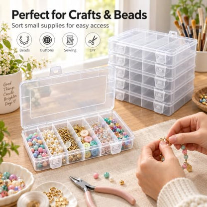 10 Pcs Small Tackle Box, Clear Tackle Box Organizer, 8.2 x 4.6 x 1.3 in Transparent Plastic Storage Cases for Fishing Gear, Beads, Screws and Crafts