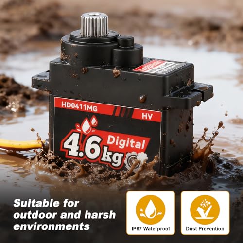 HobbyPark Waterproof 12g Servo Micro Servo Motor Metal Gear Arduino Servo 4.6kg High Torque Digital Servo Mini Servo for Axial SCX24 AX24 1/24 RC Crawler Car RC Airplane RC Boat RC Robotics