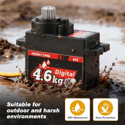 HobbyPark Waterproof 12g Servo Micro Servo Motor Metal Gear Arduino Servo 4.6kg High Torque Digital Servo Mini Servo for Axial SCX24 AX24 1/24 RC Crawler Car RC Airplane RC Boat RC Robotics