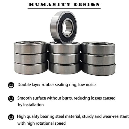 Tonmp 10 PCS R8-2RS 1/2 inch Bore Double Rubber Sealed Roller Ball Bearing 1/2 x1-1/8 x5/16 Inch ABEC3 Precision Small Ball Bearing for Electric Motor, Wheels, Home Appliances, Garden Machinery