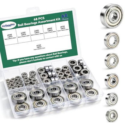 68 PCS Ball Bearings Kit, 6 Sizes Steel Small Roller Bearings