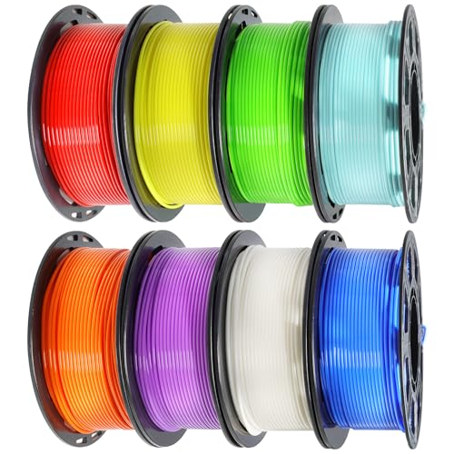 MIKA3D 8 Spools 1.75mm 3D Printing Filament PLA Bundle, 3D Printer PLA Red Orange Yellow Lime Green Cyan Blue Purple White 8 Beautiful Popular Bright Colors, 0.25kg/Spool, Total 2kg PLA - color: White/Black/Red/Sapphire Blue/Lime Green/Pink/Orange/Yellow