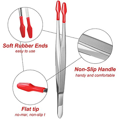 Lasnten 2 Pcs Rubber Tipped Tweezers Forceps Silicone Coated Soft Tweezers