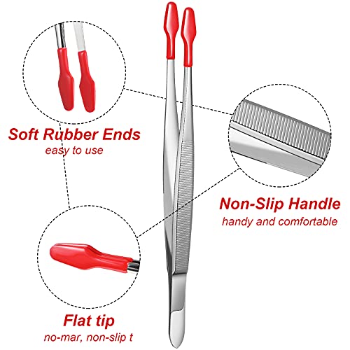 Lasnten 2 Pcs Rubber Tipped Tweezers Forceps Silicone Coated Soft Tweezers