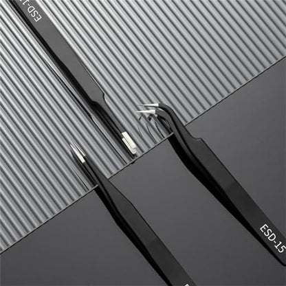 6PCS Precision Tweezers Set, Premium Non-Magnetic Upgraded Anti-Static Stainless Steel Curved of Tweezers, for Electronics, Laboratory Work, Jewelry-Making, Craft, Soldering, etc,