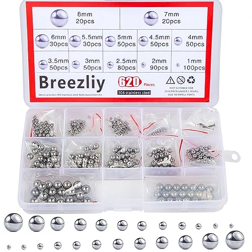 304 Stainless Steel Ball 620Pcs 1-8mm Metric Precision Assorted Loose Bicycle Bearing Steel Ball Assortment Kit（12 Sizes） - size: 0.039-0.315" (12 Sizes)