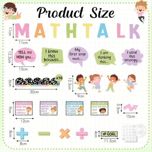Pajean 85 Pcs Math Bulletin Board Set Composition Math Posters Decor - style: Vivid