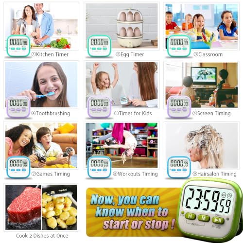 Antonki 2 Pack Classroom Timers for Kids Teachers, Magnetic Countdown Digital Kitchen Timer for Cooking, Study, Exercise, Games, Time Mangement - Loud/Silent Mode - Battery Included - color: Classic Lime Green + Mint Green