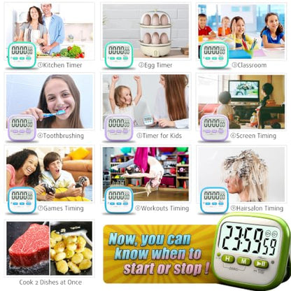 Antonki 2 Pack Classroom Timers for Kids Teachers, Magnetic Countdown Digital Kitchen Timer for Cooking, Study, Exercise, Games, Time Mangement - Loud/Silent Mode - Battery Included - color: Classic Lime Green + Mint Green