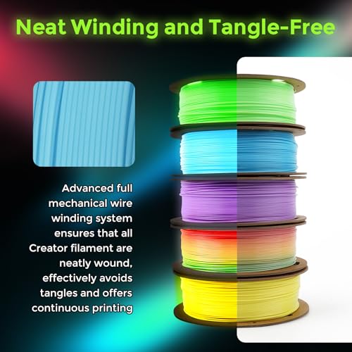 Creator Luminous Glow in The Dark PLA Filament 1.75mm 1kg - High-Speed 3D Printer Filament, Luminous Rainbow, Low Warping PLA+ for Most Printers - color: Hs Pla Luminous Rainbow