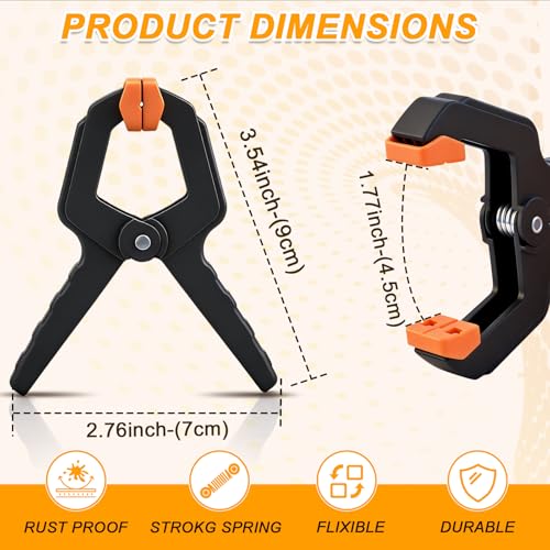 20 Pack Spring Clamps for Crafts & DIY - 3.5 Inch Plastic Woodworking Clamps, Small Balloon Arch Clips, Heavy Duty Tarp & Backdrop Holder Clips - color: Orange-20pcs