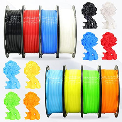 1.75mm 8 Spools Popular Colors 3D Printer PLA Filament Bundle Pack: Black White Red Blue Yellow Orange Limegreen SkyBlue, Each Spool 250g, Widely Compatible, Total 2Kg 3D Printing Filament - color: Black, White, Red, Blue, Yellow, Orange, Limegreen, Skybl