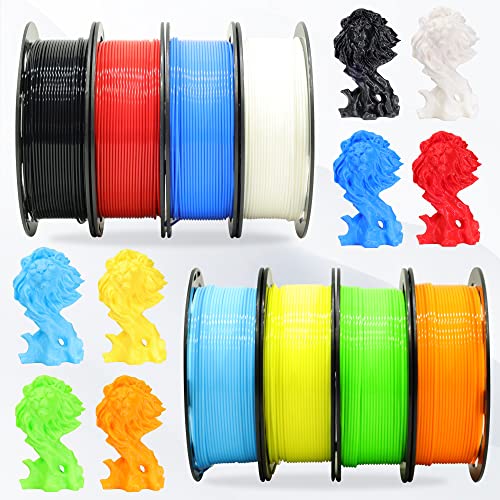 1.75mm 8 Spools Popular Colors 3D Printer PLA Filament Bundle Pack: Black White Red Blue Yellow Orange Limegreen SkyBlue, Each Spool 250g, Widely Compatible, Total 2Kg 3D Printing Filament - color: Black, White, Red, Blue, Yellow, Orange, Limegreen, Skybl