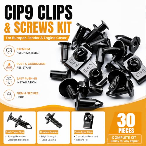weideer 30PCS Universal Fender Liner Screw U Nut Kit,M6 Engine Splash Shield Hex Head Screw U Clips,Push Retainer Fastener Rivet Clips - color: BK M6