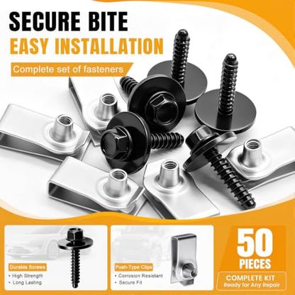 weideer 50PCS M4.2-1.41 Universal Fender Liner Bolt Screw U Nuts Kit,Engine Splash Shield Hex Head Screw U Clips,Automotive Body Screws Clips - color: SV-M4.2
