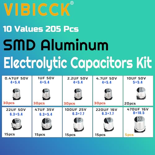 10Values 205Pcs SMD Aluminum Electrolytic Capacitor Assortment - size: 10Values 205 Pcs