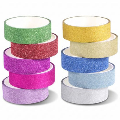 10 Rolls Glitter Washi Tape Set, 15mm Colored Masking Tape Sparkle Tapes
