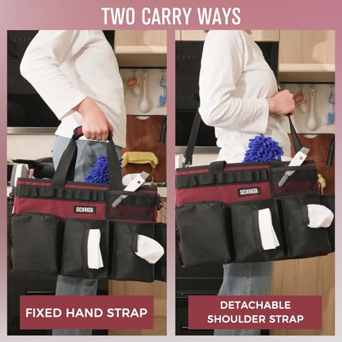 SCAVATA Wearable Cleaning Caddy Bag, Cleaning Caddy Supplies Organizer with Handle & Shoulder Straps for Housekeepers, Under Sink & Car Cleaning Tool Organizers with 4 Foldable Divider (Magenta) - color: Magenta
