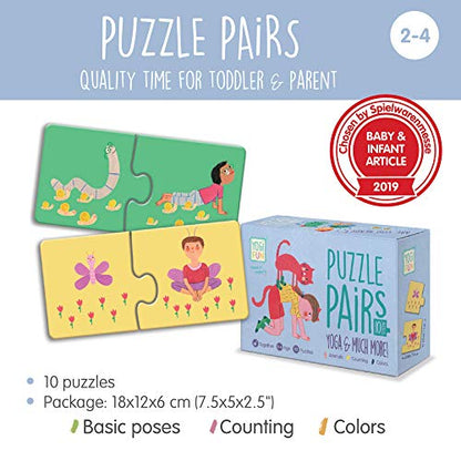 YOGi FUN Yoga Matching Puzzle Pairs | Educational Yoga Game for Kids Ages 2–5 | Learn 10 Yoga Poses, Animals, Colors & Counting | 20 Durable Pieces | Created by Certified Kids Yoga Teacher & Educator