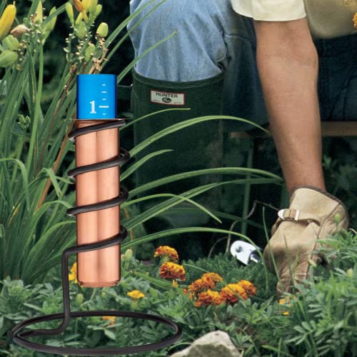 WCRG Copper Rain Gauge for Yard, Freestanding Steel Base - Outdoor Sprinkler Gauges, Shatterproof, Winter-Safe, Accurate, Decorative - The Original Floating Rain Gauge, USA Assembled & Designed - size: Table Base