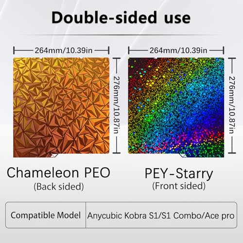 Kobra S1/Kobra 4/ Kobra X Build Plate 264x276mm Double Sided Chameleon PEO+Starry PEY Build Plate Flexible Spring Steel Heated Printing Bed Platform for Anycubic Kobra S1/Kobra X/4 3D Printer - style: PEY Plate