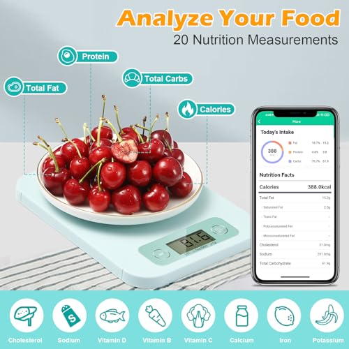 URAMAZ Smart Food Scale with Nutritional Calculator, Digital Kitchen Scale with Bluetooth App for Weight Loss, Food Weight Scale for Diet, Keto, Macro, Calories Counting, Tracking, 11lb - color: Light Green