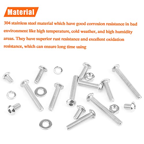 HELIFOUNER 370 Pieces M4 x 6mm /8mm /12mm /16mm /20mm /25mm /30mm, Button Head Socket Cap Screws Bolts Washers Nuts Kit, 304 Stainless Steel - size: M4, style: Button Head Screws