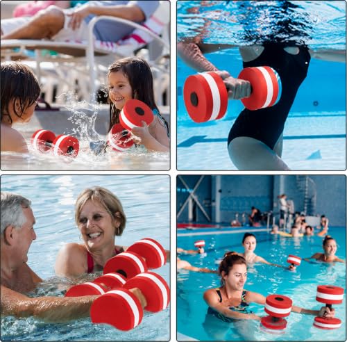 2Pc Water Dumbells Water Aerobic Exercise Foam Dumbbell Pool Resistance Aquatic Dumbbell EVA Yoga Barbell Exercise Fitness Equipment Exercises Equipment for Weight Loss - color: Red