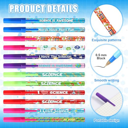 Nezyo 48 Pcs Science Pens Bulk Science Party Favors Black Ink Chemistry Ballpoint Pens 0.5mm Fun Motivational Back to School Gift for Student Class Reward Teacher Supplies Birthday Lab Gift Decoration
