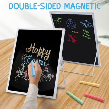 Small Magnetic Chalk Board Easel 10"X14", Double-Sided Tabletop & Wall Hanging Chalkboard with 4 Chalks & Eraser, Desktop Mini Black Board Sign for Office Desk Home Menu School - size: 14"X10"