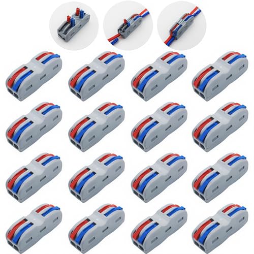 CESFONJER Lever Nut Connector, SPL-2 Conductor Compact Connectors, 2 Way 4 Port Quick Connection Terminal Spring Connector (16 pcs) - color: set1