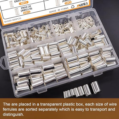 mankk 305PCS Silver Plated Copper Wire Ferrules Kit - color: 305PCS