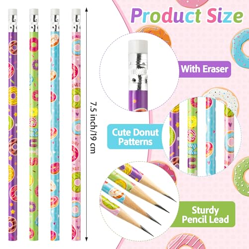 Xqumoi 60Pcs Doughnut Pencils with Erasers - Cute Donut Themed #2 HB Wooden Pencils in Bulk Birthday Party Favors Classroom Student Rewards Goodie Bag Fillers Stuffers Back to School Gift - style: Doughnut