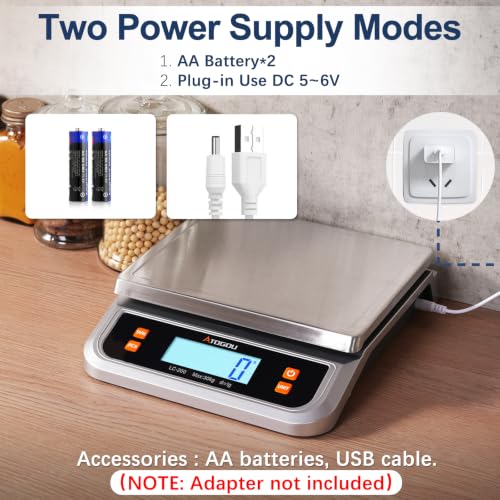 Atogou 66lb Food Scale, Commercial Kitchen Scale Plug-in Usable - size: Silver 66 lb (30 kg)