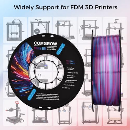 Comgrow Silk PLA 3D Printer Filament, Dual Color 2 in 1 Blue and Rose Red, 3D Printing PLA Filament 1.75mm, Dimensional Accuracy +/- 0.02 mm, 1KG Spool, Coextrusion Shiny Silk 3D Filament - color: Blue&rose Red