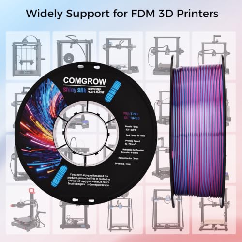 Comgrow Silk PLA 3D Printer Filament, Dual Color 2 in 1 Blue and Rose Red, 3D Printing PLA Filament 1.75mm, Dimensional Accuracy +/- 0.02 mm, 1KG Spool, Coextrusion Shiny Silk 3D Filament - color: Blue&rose Red