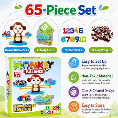 CozyBomB™ Monkey Scale Balance Toy, Number Counting Math Games - color: Brown