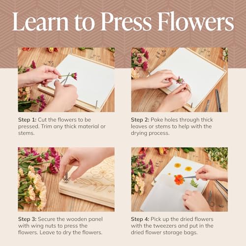 DIY Gift Kits Flower Press Kit - 20 Layers - 2 Sets of 10x10 Inch Wooden Panels - Easy Dried Flower Crafting and Preservation - Adult Beginner Gift Set