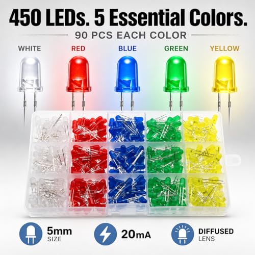 CO-RODE 5mm LED Light Emitting Diodes Kit, Assorted Colors - color: Multi-colored