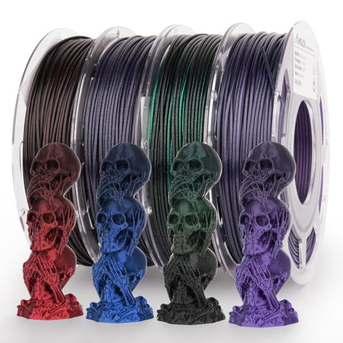 AMOLEN Silk Gradient Rainbow PLA 3D Printer Filament Bundle, 200gX 4 Spools - color: Black Red/Black Blue/Black Purple/Black Green