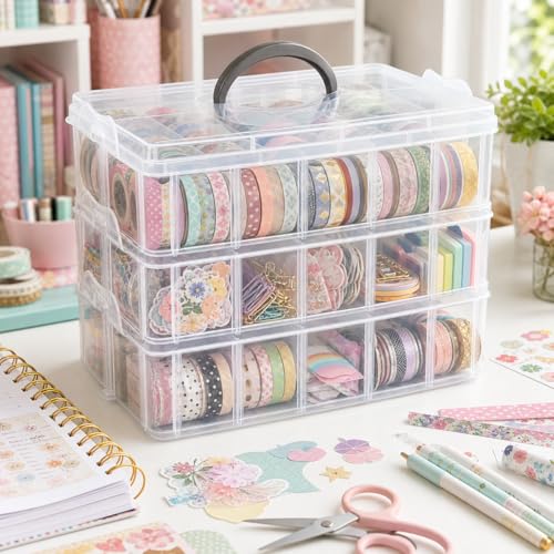 Guyuyii 3-Tier Bead Organizers and Storage with 30 Adjustable Compartments - color: white
