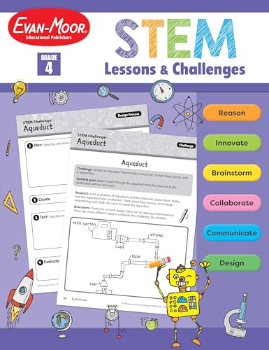 Evan-Moor Stem Lessons and Challenges, Grade 4 Homeschooling & Classroom Resource Workbook, Life, Earth and Physical Science Problem Solving, Peer Collaboration, Real-World, Visual Literacy, Printable