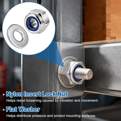 M8-1.25 Lock Nut 190Pcs Stainless Steel Nylock Locking nut with Washer - size: locknuts-M8 190pcs