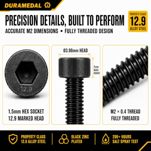 M2 Hex Socket Head Screws Assortment Kit 1280pcs,M2x4/6/8/10/12/16 mm - size: M2x4/6/8/10/12/16mm 1280pcs