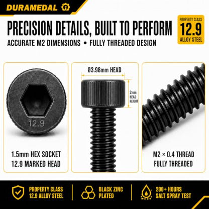 M2 Hex Socket Head Screws Assortment Kit 1280pcs,M2x4/6/8/10/12/16 mm - size: M2x4/6/8/10/12/16mm 1280pcs