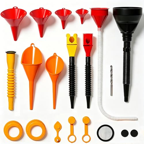 19 Pcs Automotive Funnel Set: Plastic Oil Funnel Kit with Spout and Filter - Multiple Flexible Wide Mouth Fuel Funnels with Hose- Universal Car Funnel Kit for Gasoline& Engine Oil& Coolant